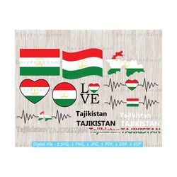 tajikistan flag svg bundle, clipart, textword, love, waving tajikistan national flag, map, tajikistan flag heart, heart, cut file, cricut