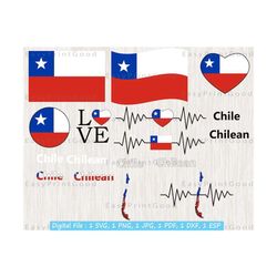 Chile Flag Bundle Svg, Chile National Flag Svg, Love Chile, Waving Chile, Chile Map Clipart, Chilean Flag, Heart Chile Map, Cut File, Cricut