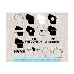 wisconsin svg bundle, 15 wisconsin state svg, wisconsin clipart, wisconsin map, wisconsin outline, home, monogram frame, cut file, cricut