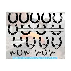 horseshoe svg, horse shoe svg, horseshoe clipart, lucky, equestrian svg, horseshoe split name frame, horse shoe monogram, cut file, cricut