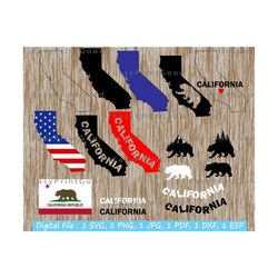 california map svg, california state clipart, california state map svg, california map flag, california state silhouette, cut file, cricut