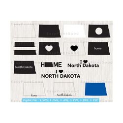 north dakota svg bundle, north dakota state outline, map, home, clipart, monogram frame, nd usa united states, silhouette, cut file, cricut