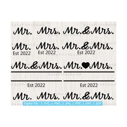 mr. and mrs. est. 2022 svg, wedding, just married, honeymoon tee, wedding, husband and wife, anniversary, couple shirt, cut file, cricut