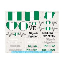 nigeria flag svg bundle, nigerian waving flag, love nigeria, nigeria flag heart, heart nigeria, nigeria text flag, cut file, cricut