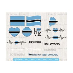 botswana flag bundle svg, botswana national flag svg, botswana flag clipart, love, waving, text, map, cut file, cricut & silhouette