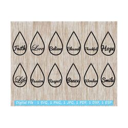 earrings svg, bundle teardrop earrings, thankful, blessed, faith, love, tear drop earring, leather earrings, earring template, cricut