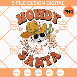 howdy santa , glass santa peace sign , flash light ornament hat