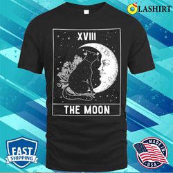 the moon and cat tarot card occult goth funny halloween t-shirt - olashirt