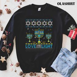 new love and light hanukkah ugly sweater t-shirt , trending shirt - olashirt