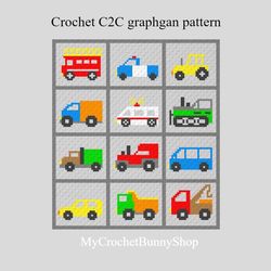 Crochet C2C Cars collection graphgan blanket pattern PDF Download