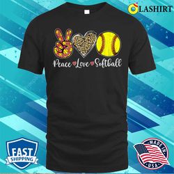 peace love softball leopard softball player girl mother is day t-shirt - olashirt