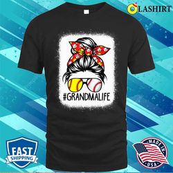 mother is day gift t-shirt, messy bun mother is day softball baseball grandma life t-shirt - olashirt