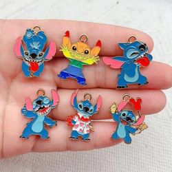 10PCS Disney Star Baby Stitch DIY Cute Cartoon Character Accessories Pendant Jewelry Key Chain Bracelet Pendant Accessor
