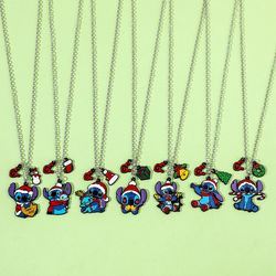 Disney Stitch Necklace Anime Lilo & Stitch Kawaii Figure Christmas Stitch Metal Badge Pendant Necklace Xmas Jewelry Acce