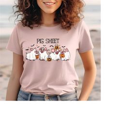 pig sheet shirt cute ghost shirt cute halloween shirt spooky vibes shirt hocus pocus shirt ghost halloween pig shirt fun
