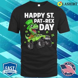 st paddys day t-shirt, kids happy st patrex day st patricks day dinosaur monster truck t-shirt - olashirt
