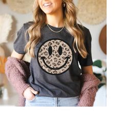 leopard smile happy face shirt be happy shirt trendy smile shirt shirts for women smiley face shirt pink happy face pos