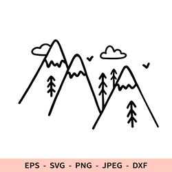 Cute Mountains SVG Landscape Dxf Hiking Svg Outdoors Svg Nature for Cricut Moon Tree dxf laser cut