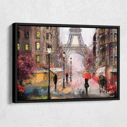 Oil Painting on Canvas, Street View of Paris, Artwork, Eiffel tower, Colored, Canvas Wall Art Home Decor Framed Poster P