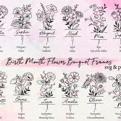 birth month flower bouquet frame svg bundle, birth month flower, flower svg, birth flower