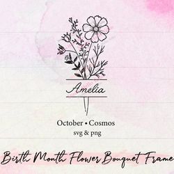 birth month flower bouquet frame svg, birth month flower, cosmos, flower svg