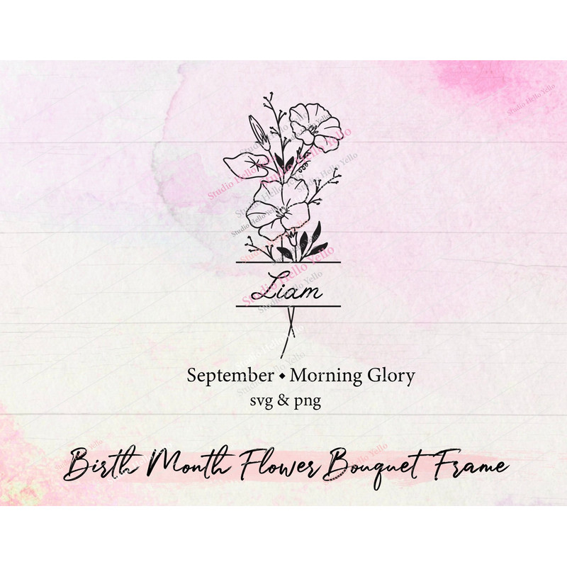 Birth Month Flower Bouquet Frame Svg, Birth Month Flower, Morning Glory, Flower Svg,Birth flower, Flower Bouquet,flower,floral,frame,Svg,Png.jpg