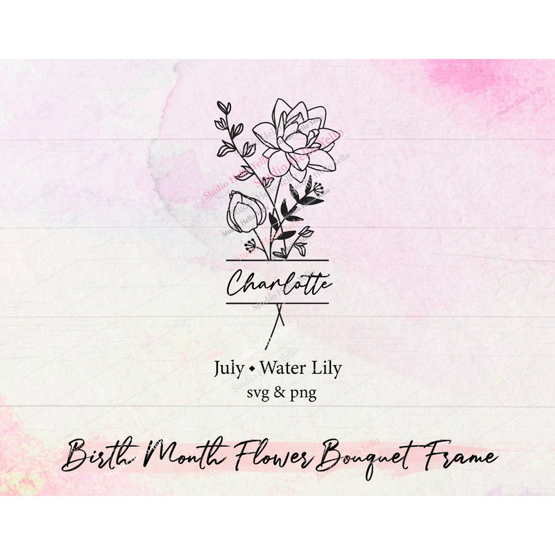 Birth Month Flower Bouquet Frame Svg, Birth Month Flower, Water Lily, Flower Svg, Birth flower, Flower Bouquet,flower,floral,frame,Svg,Png.jpg