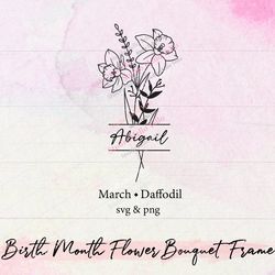 birth month flower bouquet frame svg, birth month flower,daffodil,flower svg