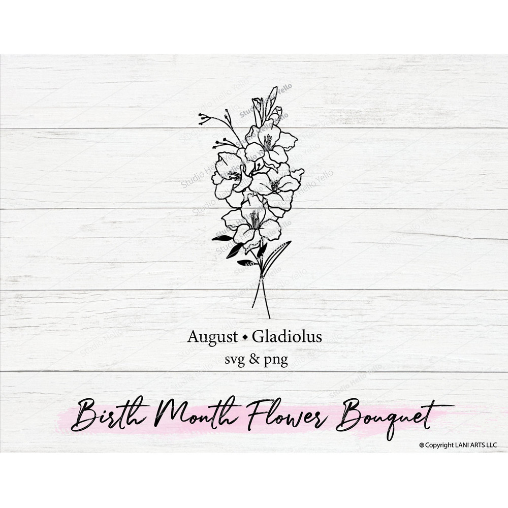 Birth Month Flower Bouquet Svg August Gladiolus Flower Svg Floral Svg Birth Month Flower Birth flower Bouquet mom flowers tattoo Svg Png.jpg