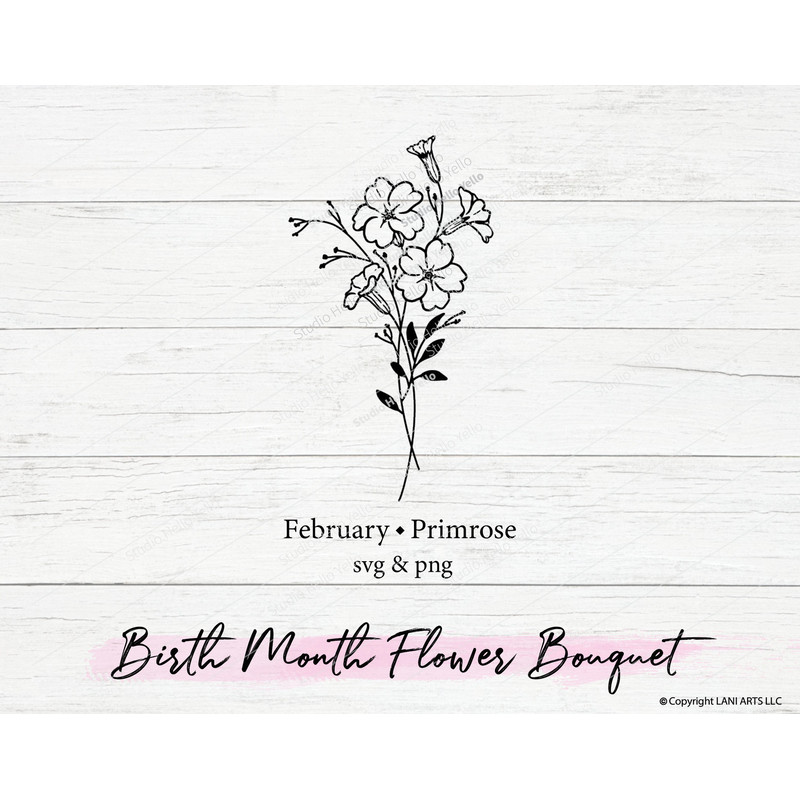 Birth Month Flower Bouquet Svg February Primrose Flower Svg Floral Svg Birth Month Flower Birth flower Bouquet flowers tattoo Svg Png.jpg