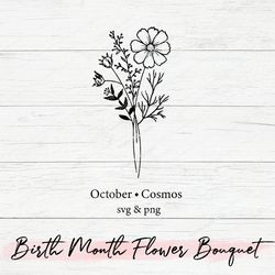 birth month flower bouquet svg, flower svg, floral svg, birth month flower