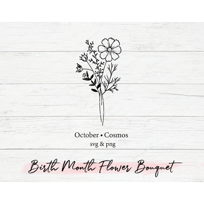 Birth Month Flower Bouquet Svg, Flower Svg, Floral Svg, Birth Month Flower,Birth flower,Flower Bouquet,flower,flowers,tattoo,Svg,Png,cosmos.jpg