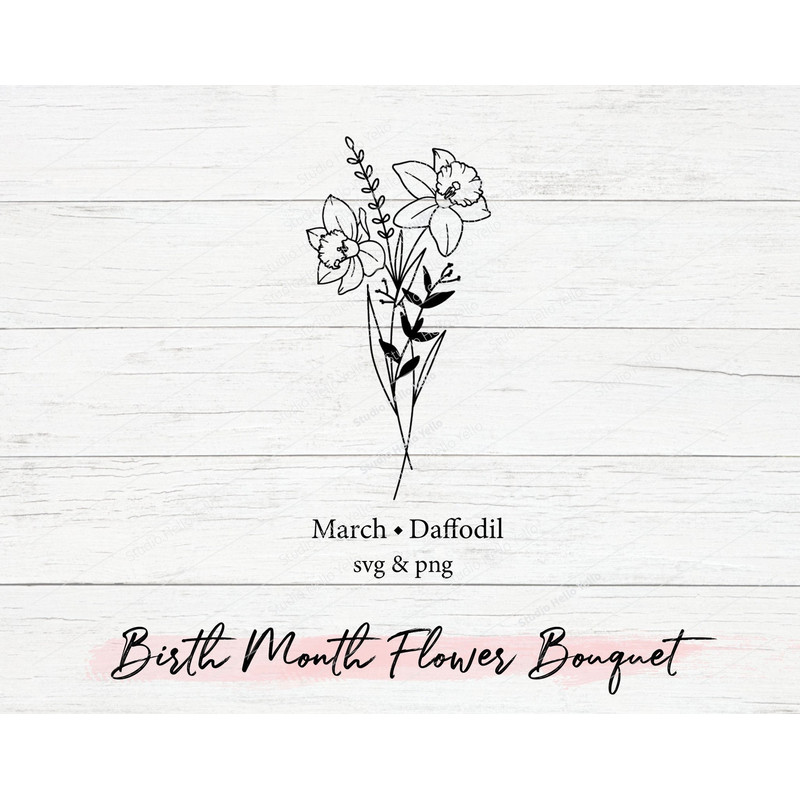 Birth Month Flower Bouquet Svg, Flower Svg,Floral Svg, Birth Month Flower,Birth flower,Flower Bouquet,flower,flowers,tattoo,Svg,Png,Daffodil.jpg