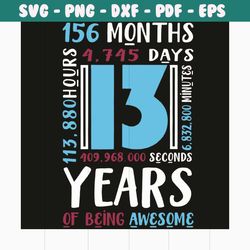 13 years of being awesome svg, 156 months svg, 13th birthday svg, 13 years old svg, 13 years svg, happy 13th birthday sv