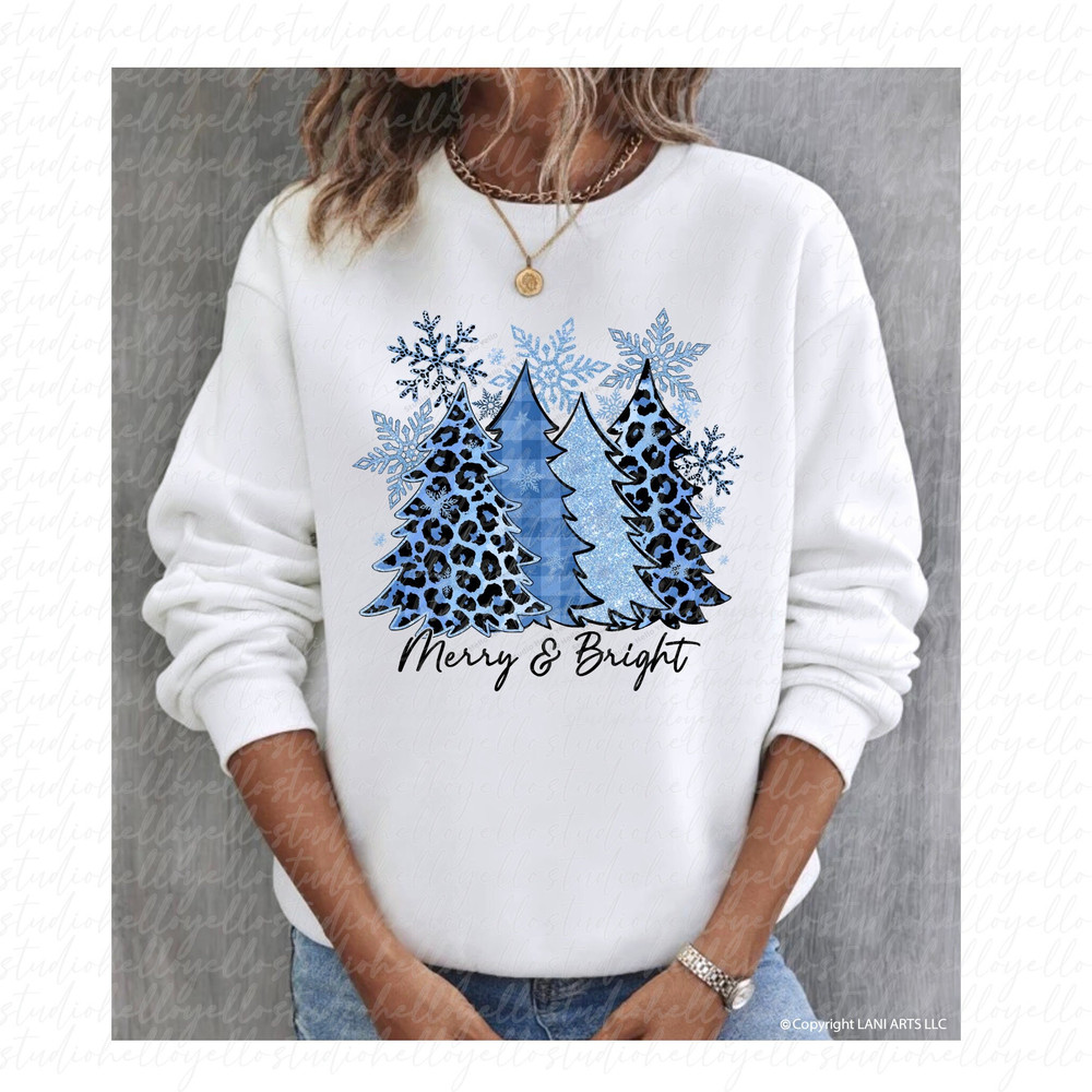 Christmas Tree Png Merry and Bright Leopard Christmas Trees Png snowflake buffalo plaid png sublimation designs digital download baby blue.jpg