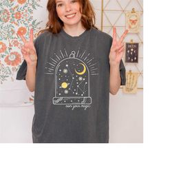 wrap yourself in magic with our shirt collection,comfort colors,mystical celestial moons and suns constellations shirt,m