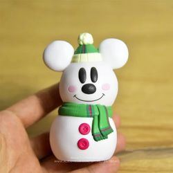 Disney Christmas Mickey Mouse Snowman 9cm Anime Doll Action Figures Accessories Figurines Mini Kids Toys Model for Child