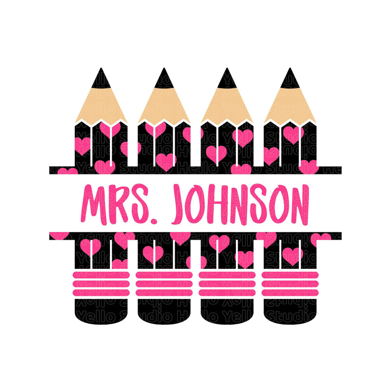 Heart Pencil Name Frame Svg, Pencil Name Frame Svg, Pencil Split Monogram Frame, Teacher Svg, School Svg, Png, Cricut,Silhouette,Glowforge.jpg