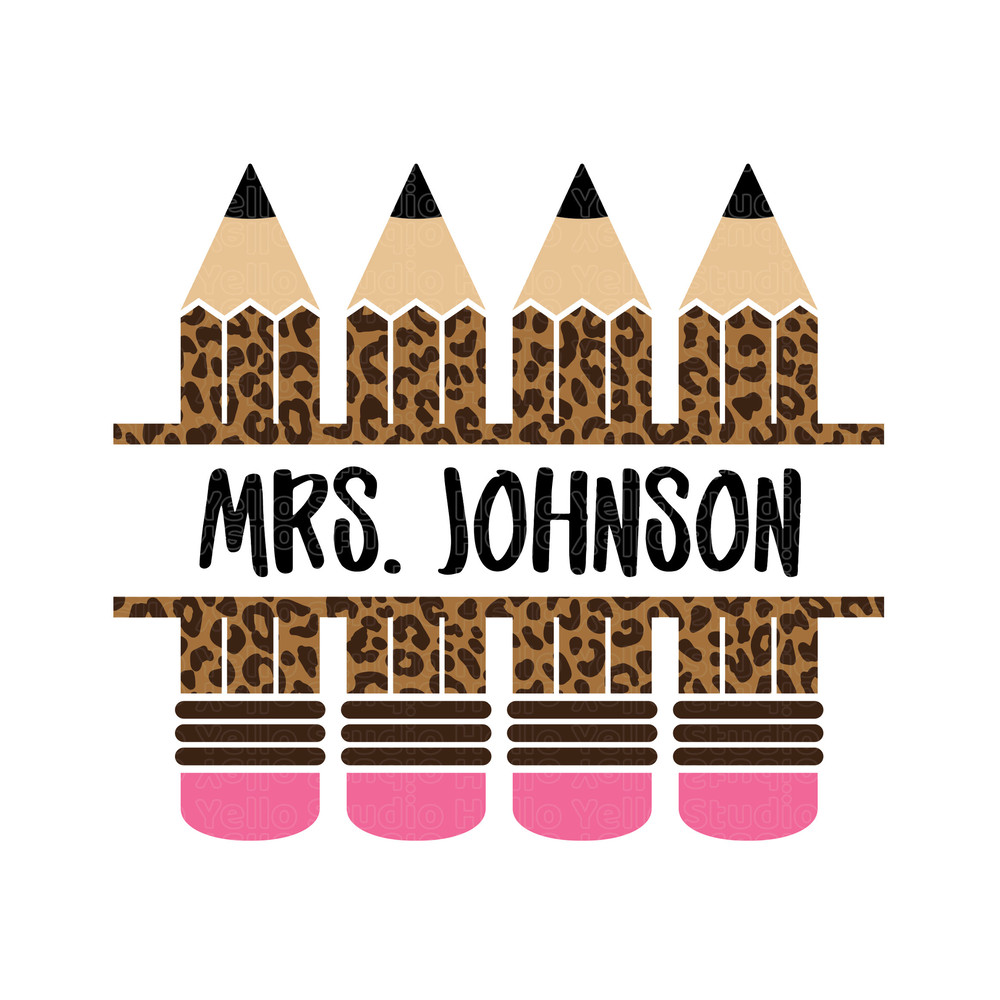 Leopard Pencil Name Frame Svg, Pencil Name Frame Svg, Pencil Split Monogram Frame, Teacher Svg, School Svg, Png, Cricut,Silhouette,Glowforge.jpg