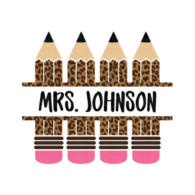 Leopard Pencil Name Frame Svg, Pencil Name Frame Svg, Pencil Split Monogram Frame, Teacher Svg, School Svg, Png, Cricut,Silhouette,Glowforge.jpg