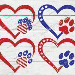 patriotic heart paw svg bundle, 4th of july svg, dog svg, american flag svg
