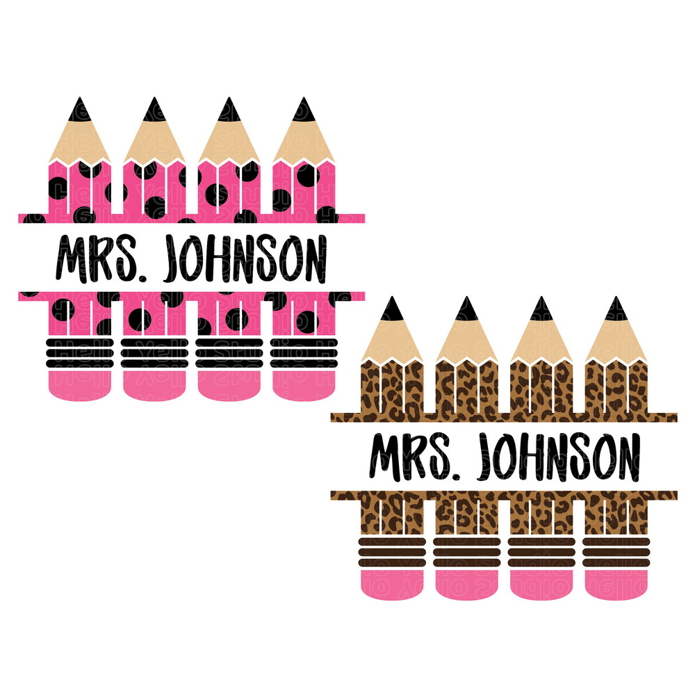 Pencil Name Frame Svg Bundle, Leopard & Polkadot Pencil Name Frame, Pencil Split Monogram, Teacher svg, School Svg,Png,Dxf,Cricut,Silhouette.jpg
