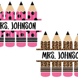 pencil name frame svg bundle, leopard & polkadot pencil name frame, pencil split monogram, teacher svg