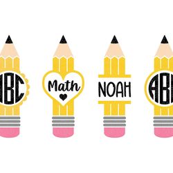 pencil name frame svg bundle, pencil svg bundle, pencil split monogram, teacher svg
