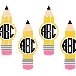 pencil name frame svg bundle, pencil svg bundle, scalloped circle monogram, teacher svg