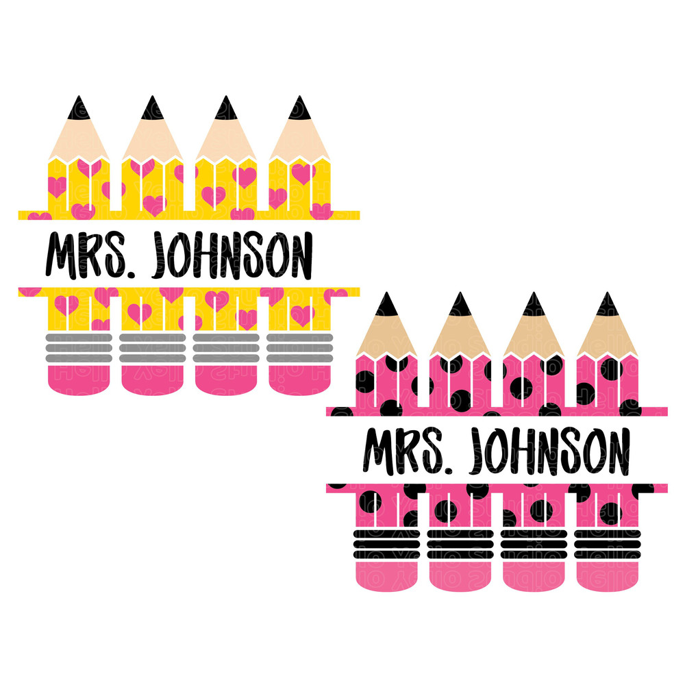 Pencil Name Frame Svg Bundle, Polkadot & Heart Pencil Name Frame, Pencil Split Monogram, Teacher svg, School Svg,Png,Dxf,Cricut,Silhouette.jpg