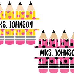 pencil name frame svg bundle, polkadot & heart pencil name frame, pencil split monogram, teacher svg