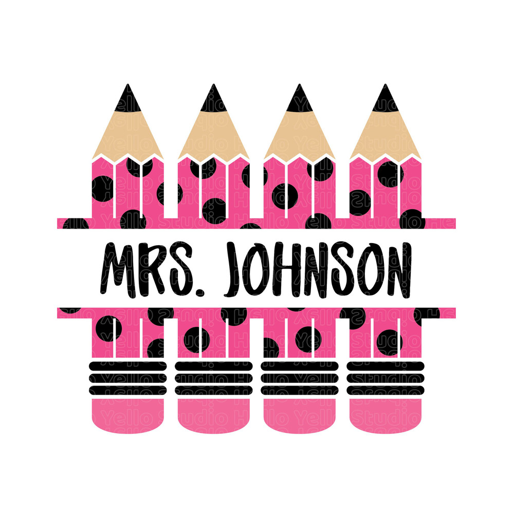 Polkadot Pencil Name Frame Svg, Pencil Name Frame Svg, Pencil Split Monogram Frame, Teacher Svg, School Svg, Png,Cricut,Silhouette,Glowforge.jpg