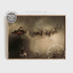 printable vintage santa claus wall art, farmhouse christmas print, digital download, festive holiday home decor, sleigh