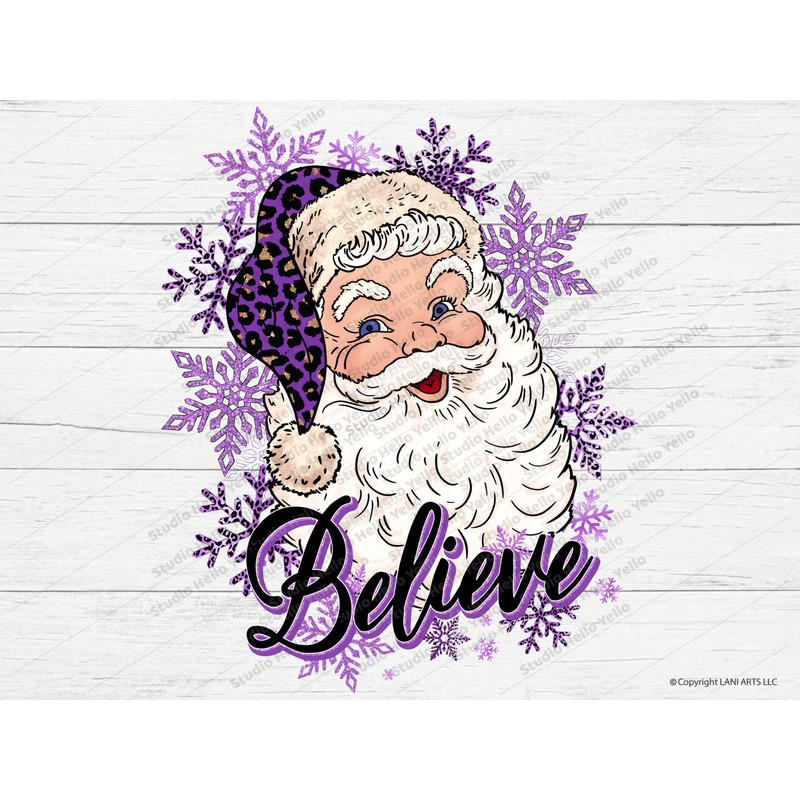Santa believe PNG, Santa Png, Christmas Png,Santa sublimation design download,Believe,Santa,christmas,leopard,purple,santa hat,snowflake,png.jpg